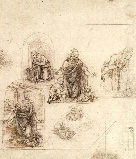 Leonardo  Da Vinci Studies for a Nativity china oil painting image
